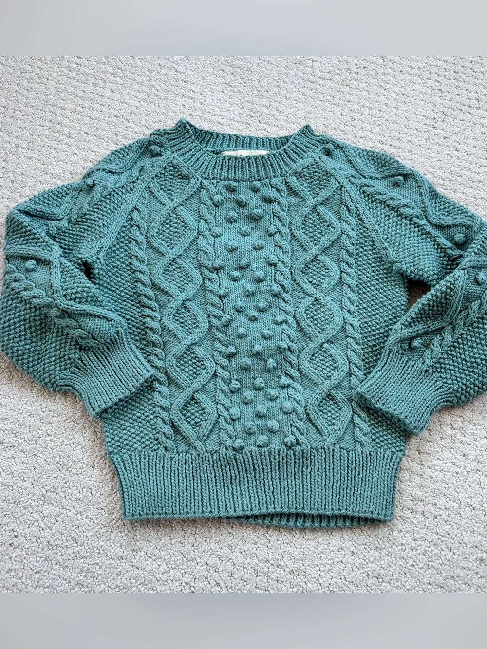 Misha and puff Textured Cable-Knit popcorn kids Sweater in Turquoise